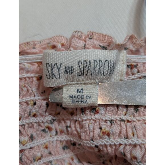Sky And Sparrow Pink Floral Ruched Tie Top Milkmaid vibes Size Medium - Picture 4 of 4